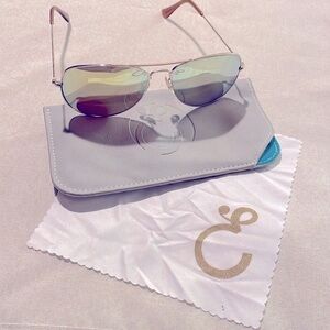 Ellison Aviator Style Men’s Women’s Gold Metal Mirror Lens Sunglasses & Case